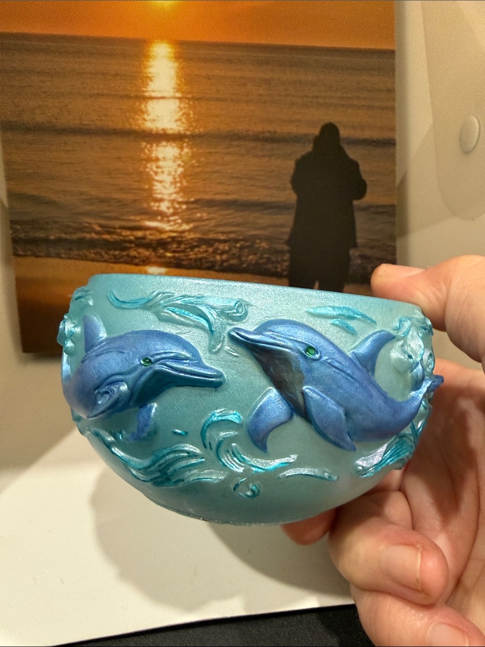 Decorative Turquoise Blue Dolphin Resin Bowl - Picture 10 of 11
